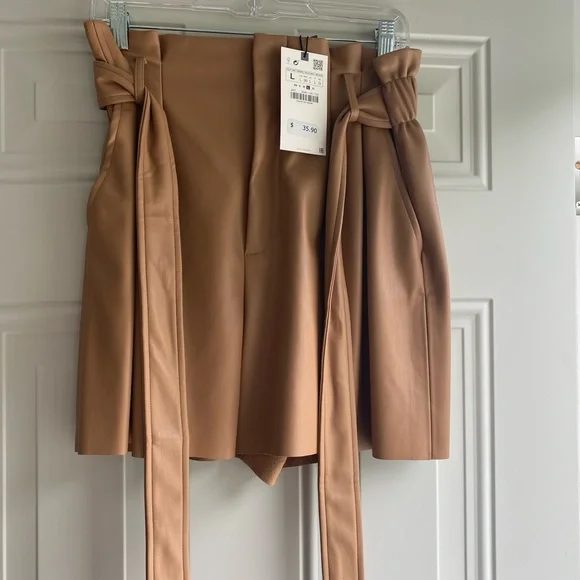 Zara Tan Faux Leather Shorts